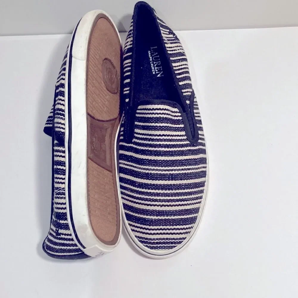 Lauren Ralph Lauren striped black and white slipon espadrilles shoes